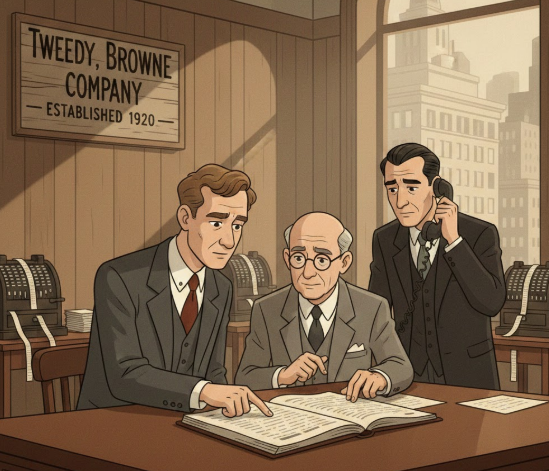 벤저민 그레이엄과 젊은 시절의 워렌 버핏이 주식 거래를 전담해서 맡기던 회사의 사무실 이미지