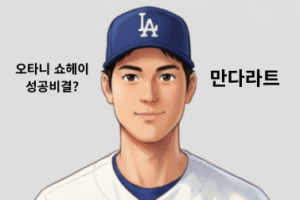 오나티 쇼헤이의 얼굴 그림과 그의 성공비결인 만다라트를 표시함