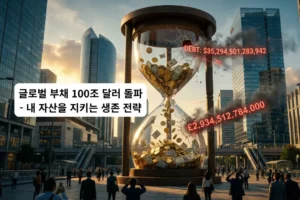 글로벌 부채 100조달러 돌파가 가지는 위험과 생존전략을 보여주는 이미지