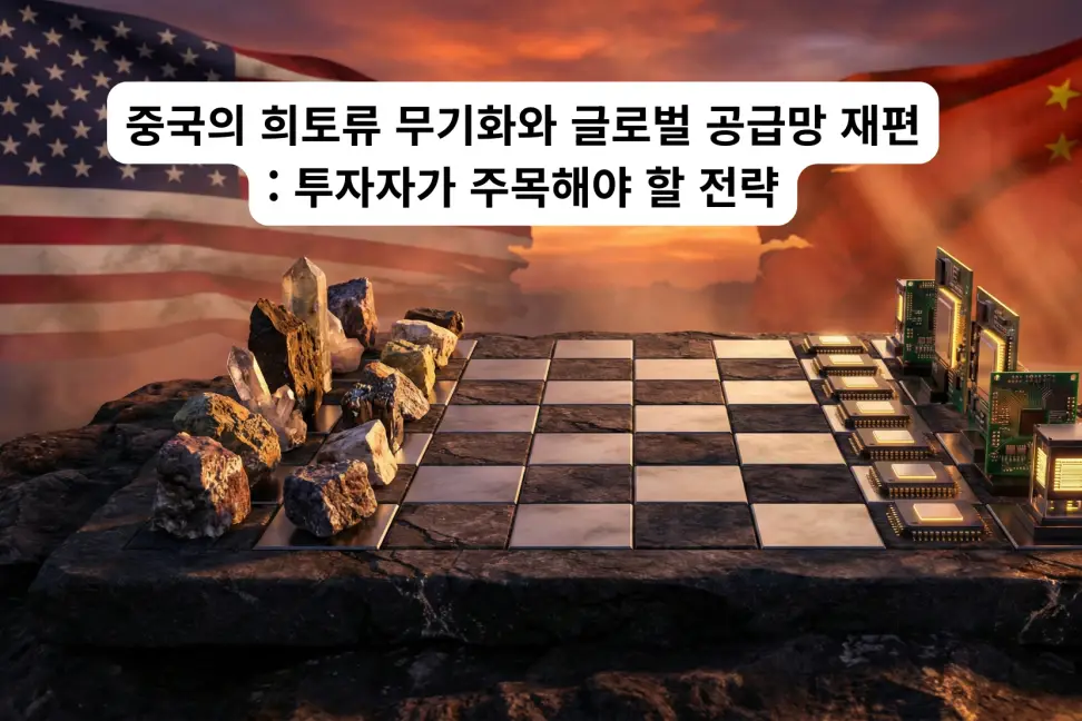 중국과 미국이 희토류를 놓고 갈등하고 대립하는 모습을 보여주는 이미지