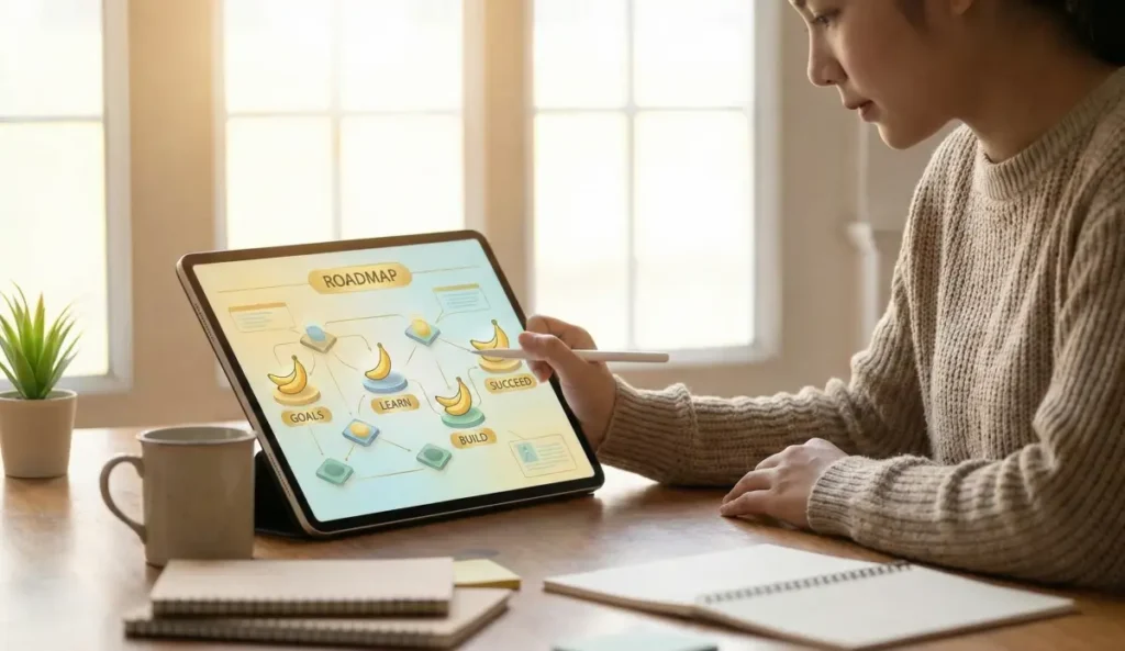 WBS를 활용해서 목표를 달성하는 방법을 적용하는 이미지