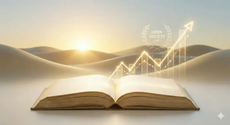 조지소로스의 기부활동 과 오픈소사이어티 철학을 나타내는 이미지