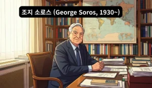 조지 소로스가 사무실 책상에 앉아 서류를 검토하고 있는 이미지