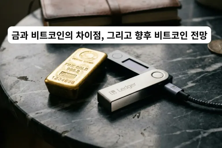 금과 비트코인의 차이점을 비교하려는 이미지